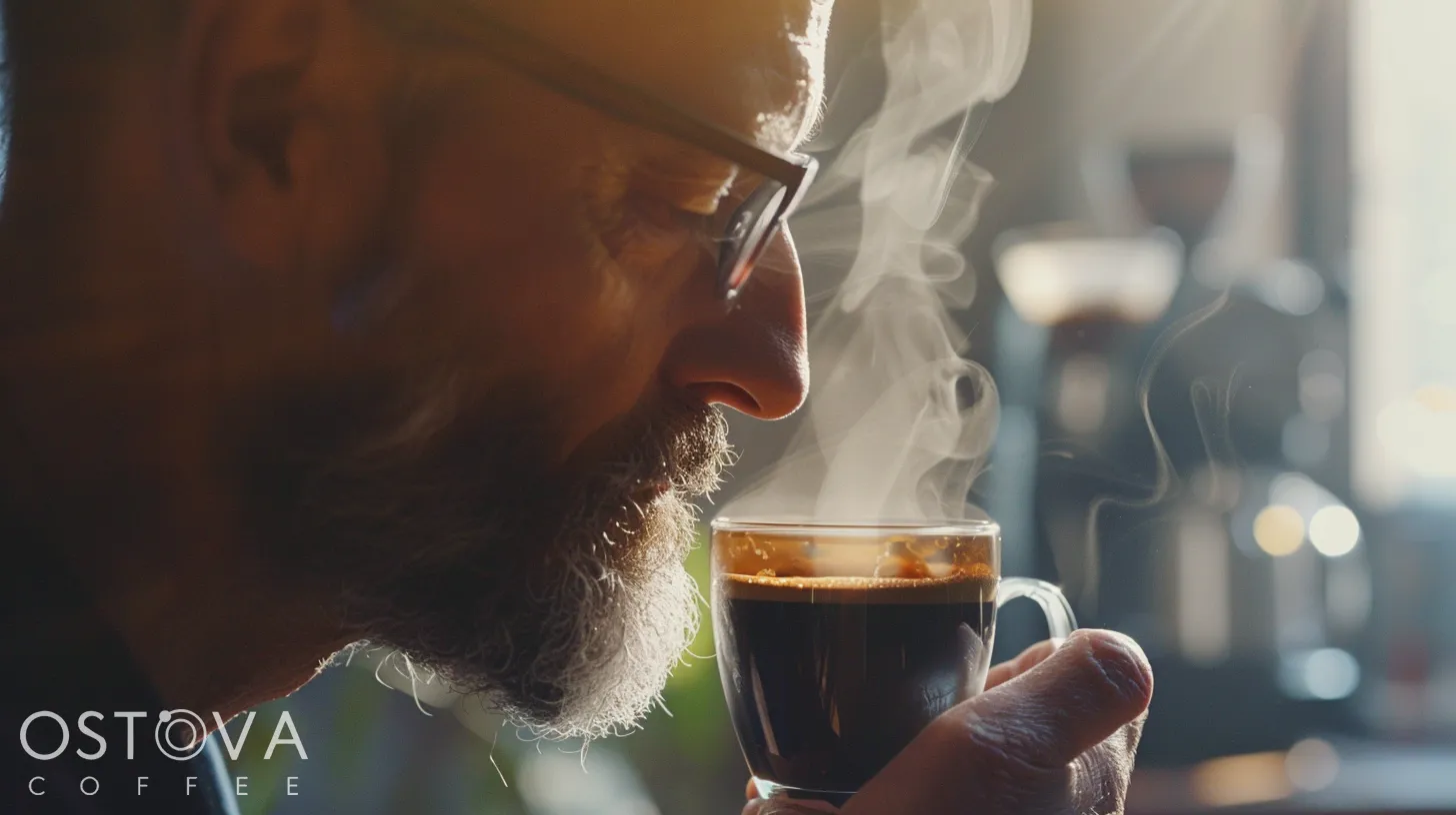 A beautifully brewed cup of Indonesia Wine Coffee, showcasing its rich, dark color and inviting aroma