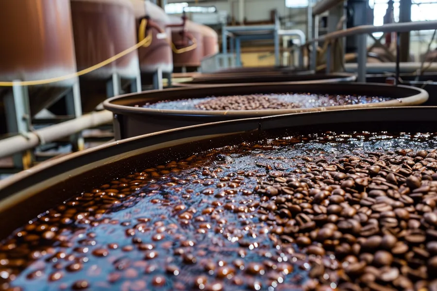 Sealed anaerobic fermentation tanks used for innovative coffee processing.