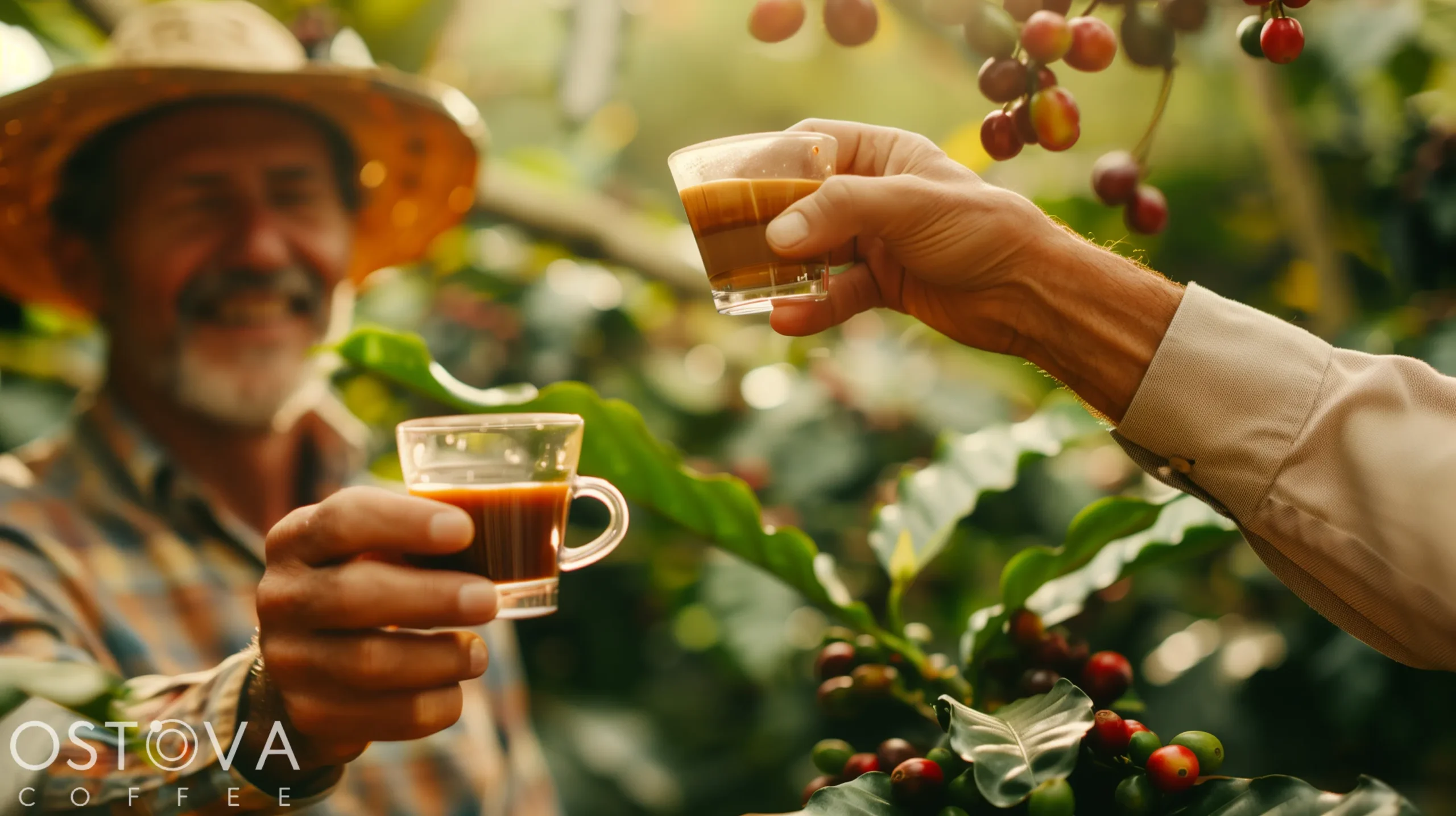 Coffee farmers enjoying coffee